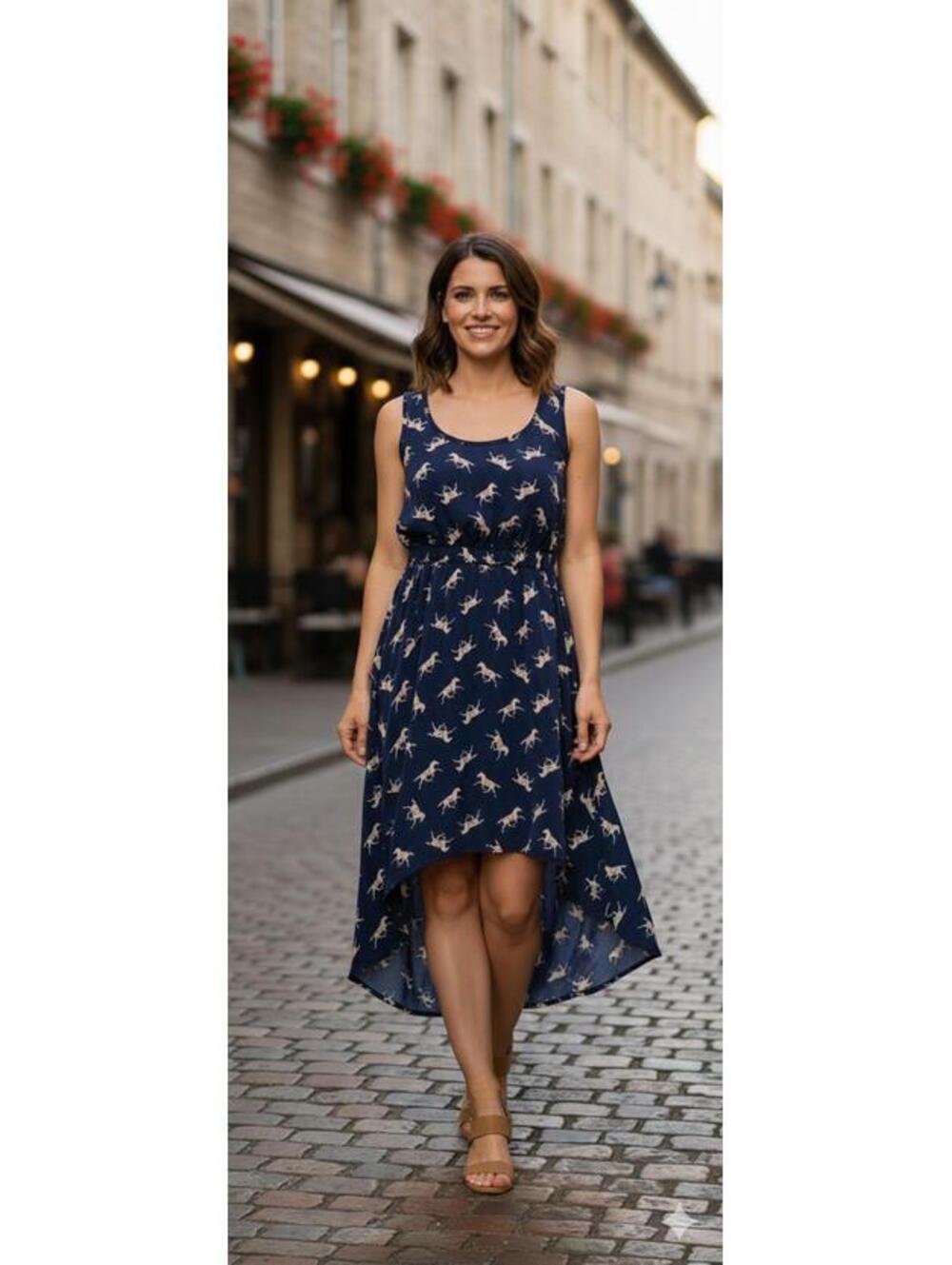 Mimi Chica - NWT Navy Horse Print High-Low Sleeveless Dress - XS